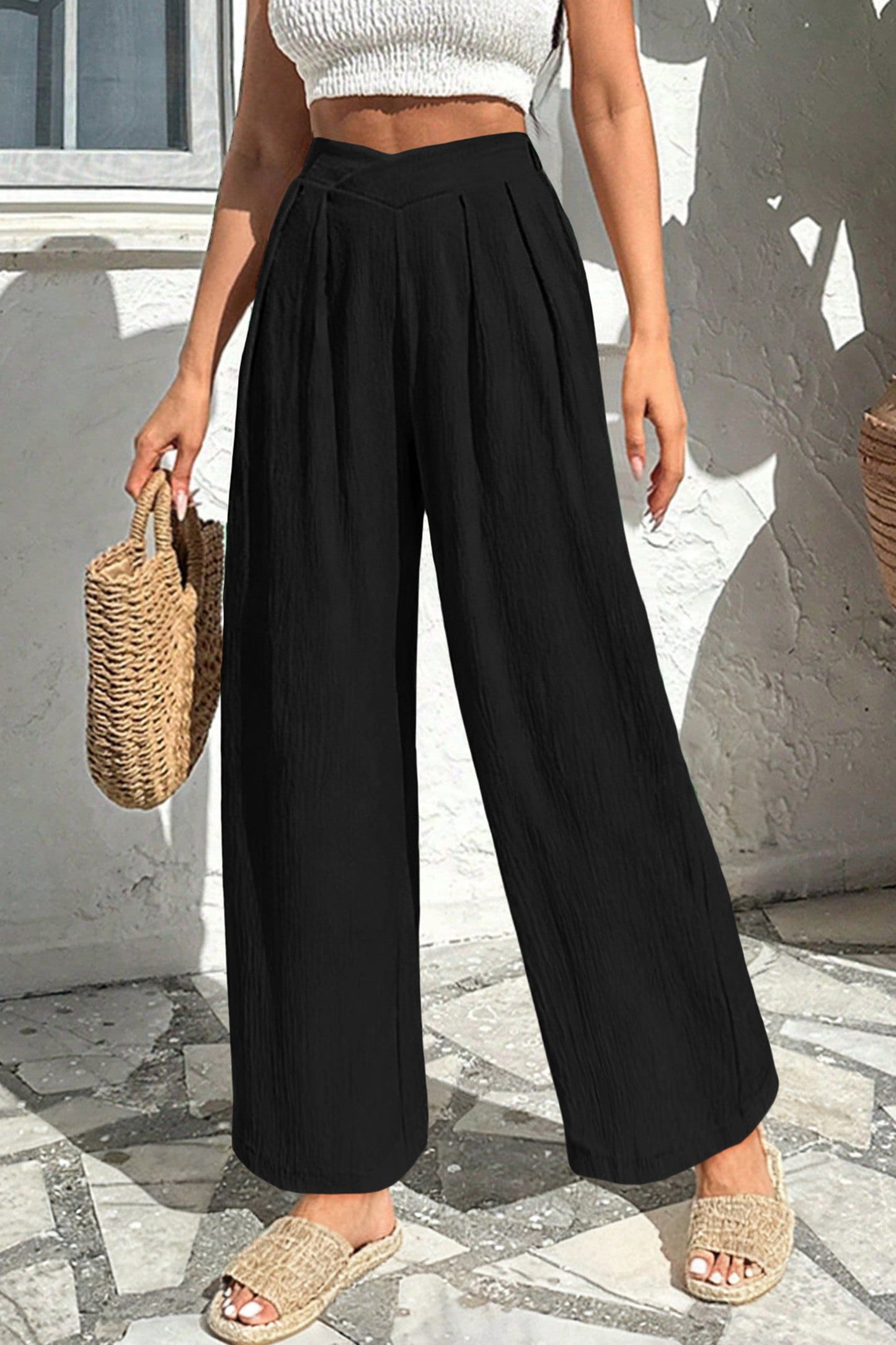Black Textured Loose Pants