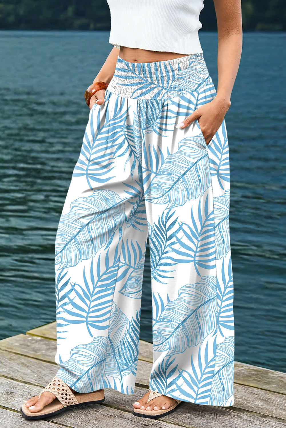 Blue Floral Wide Pants