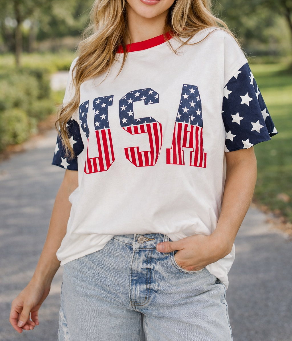 Flag USA Patchwork Top