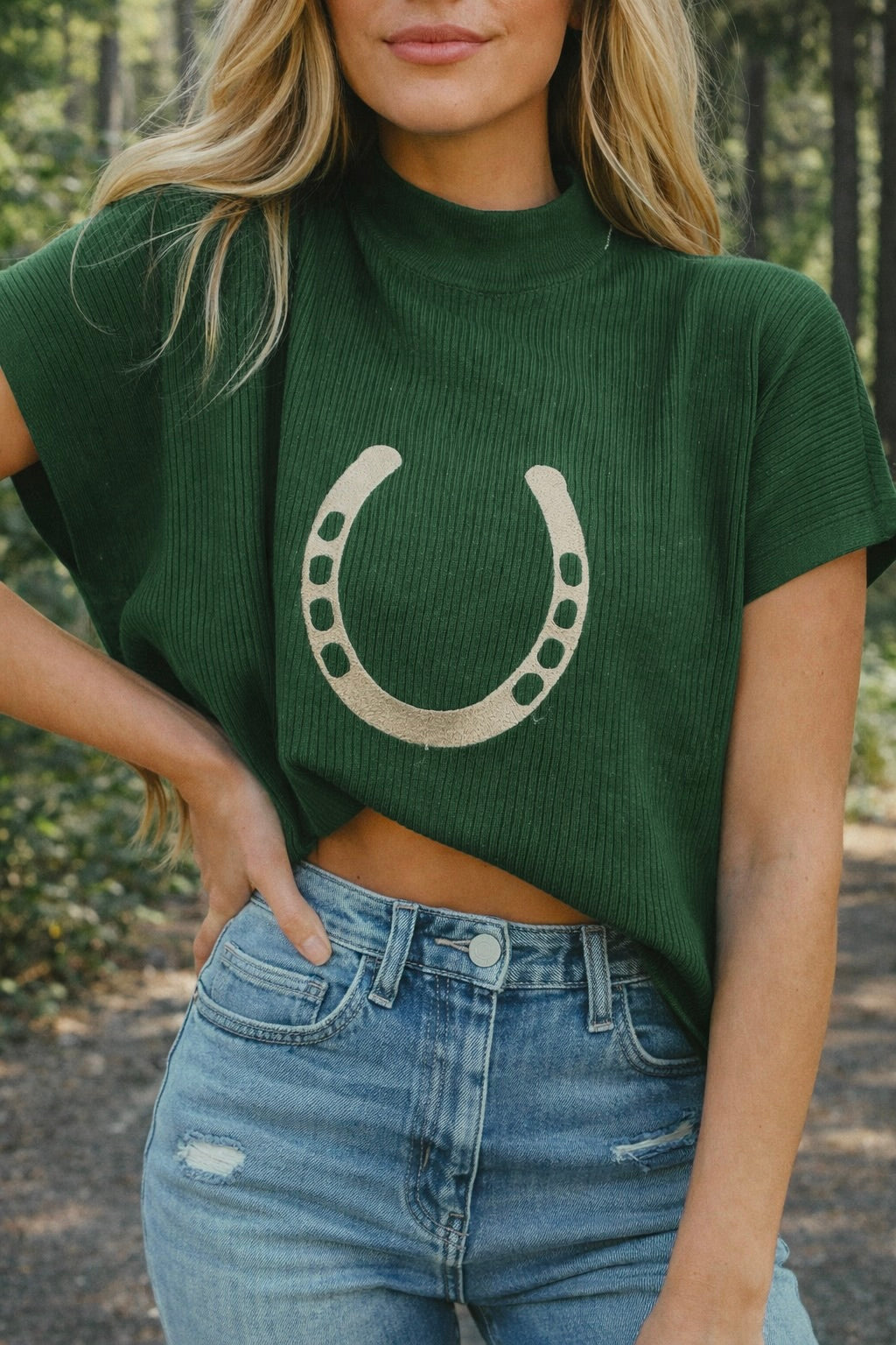 Green Horseshoe Western Sweater