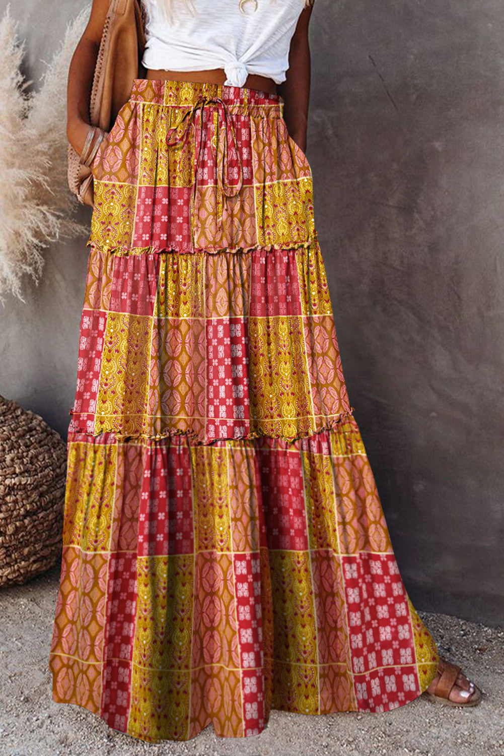 Orange Tiered Maxi Skirt