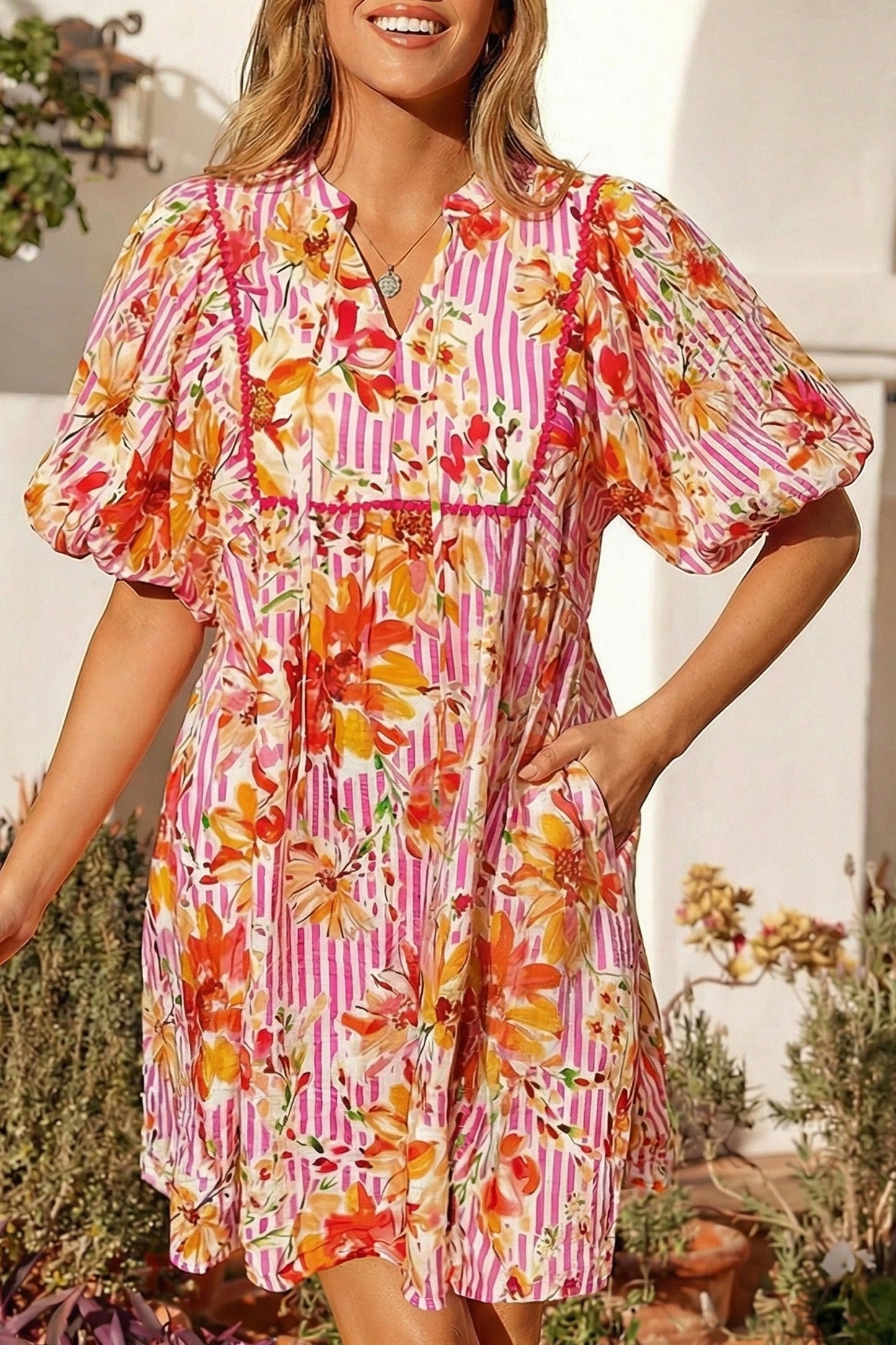 Pink Floral Mini Dress