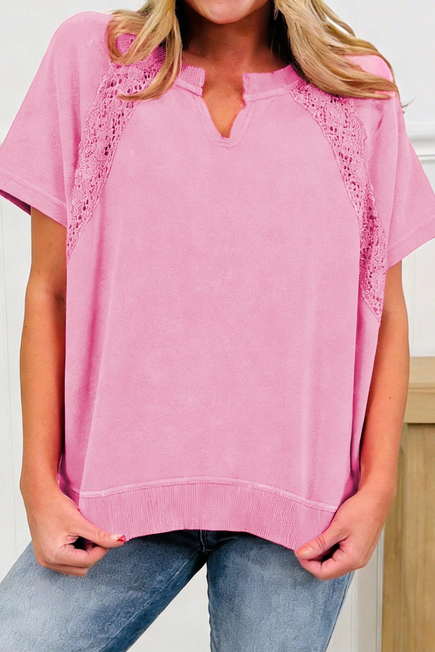 Pink Raw Lace Mineral Wash Top
