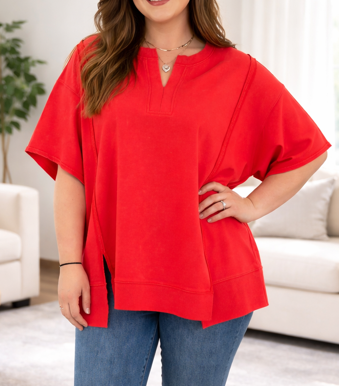 Red Seam Detail Plus Top