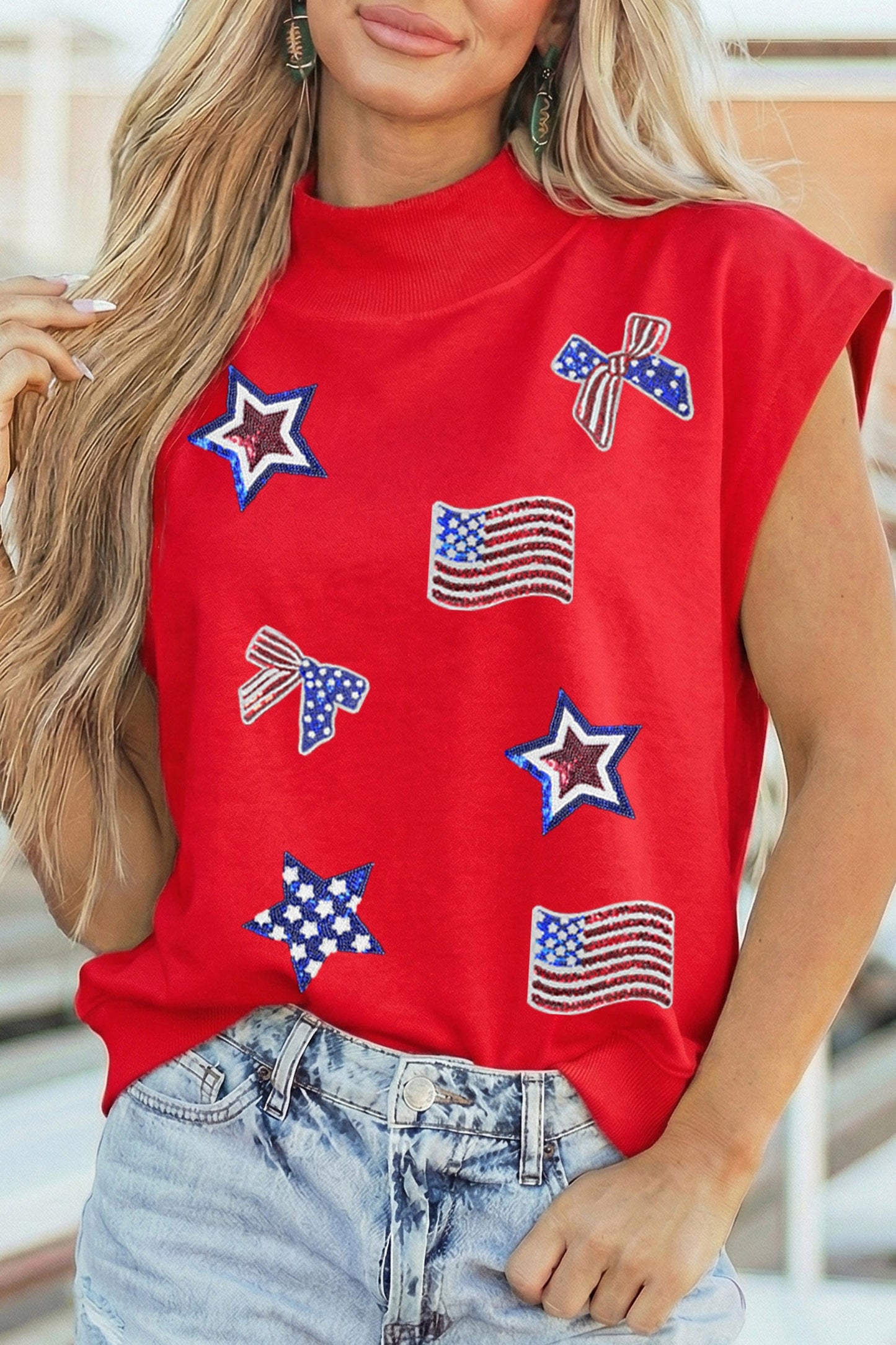 Red Patriotic Sequin Top
