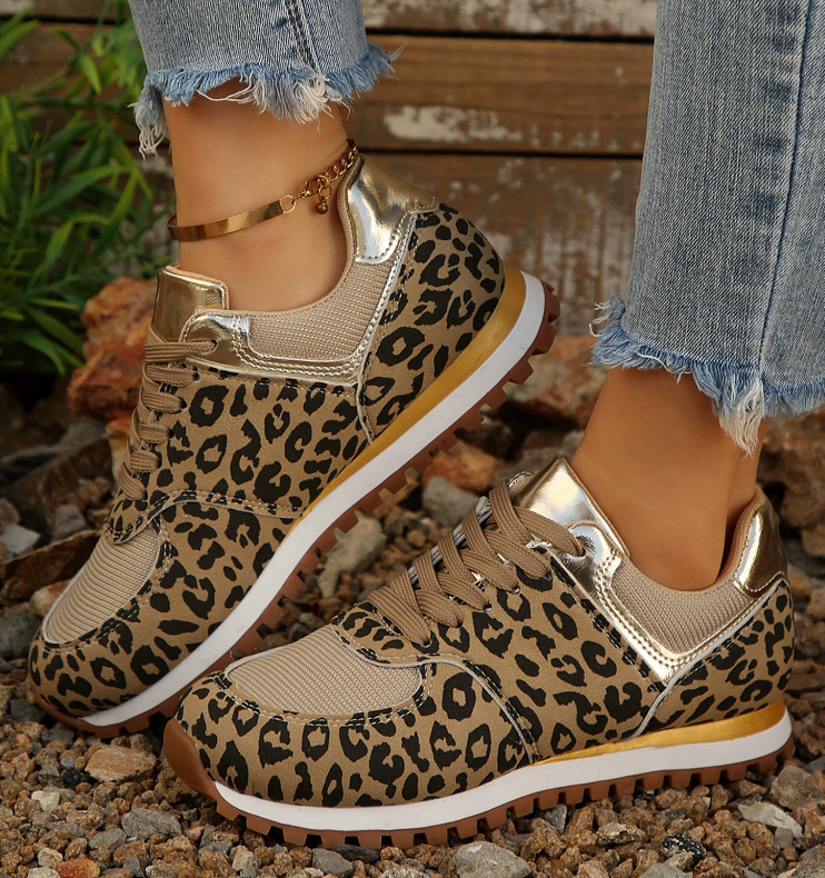 Leopard Patchwork Lace Up Sneakers