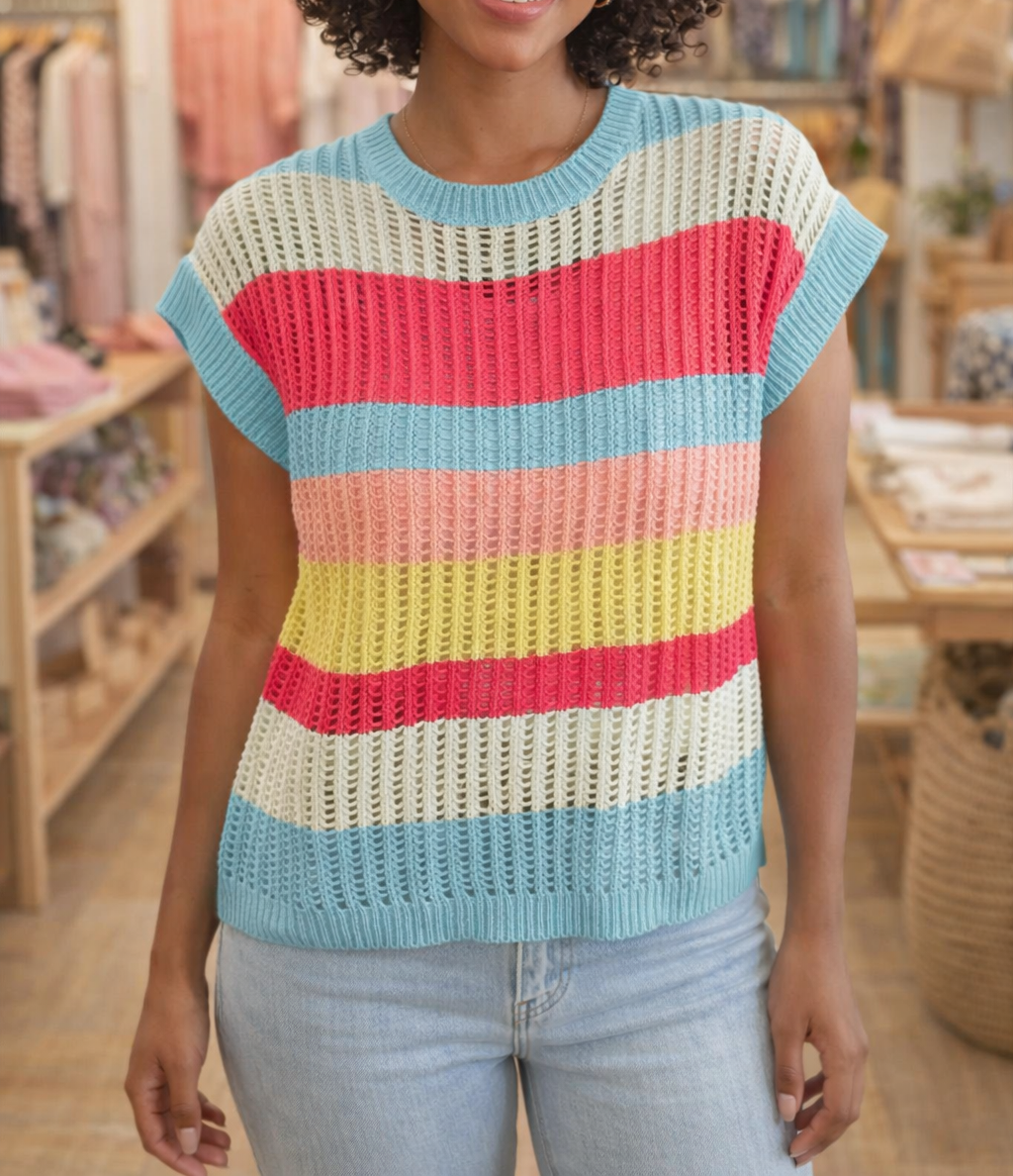 Stripe Colorblock Hollow Knit Sweater