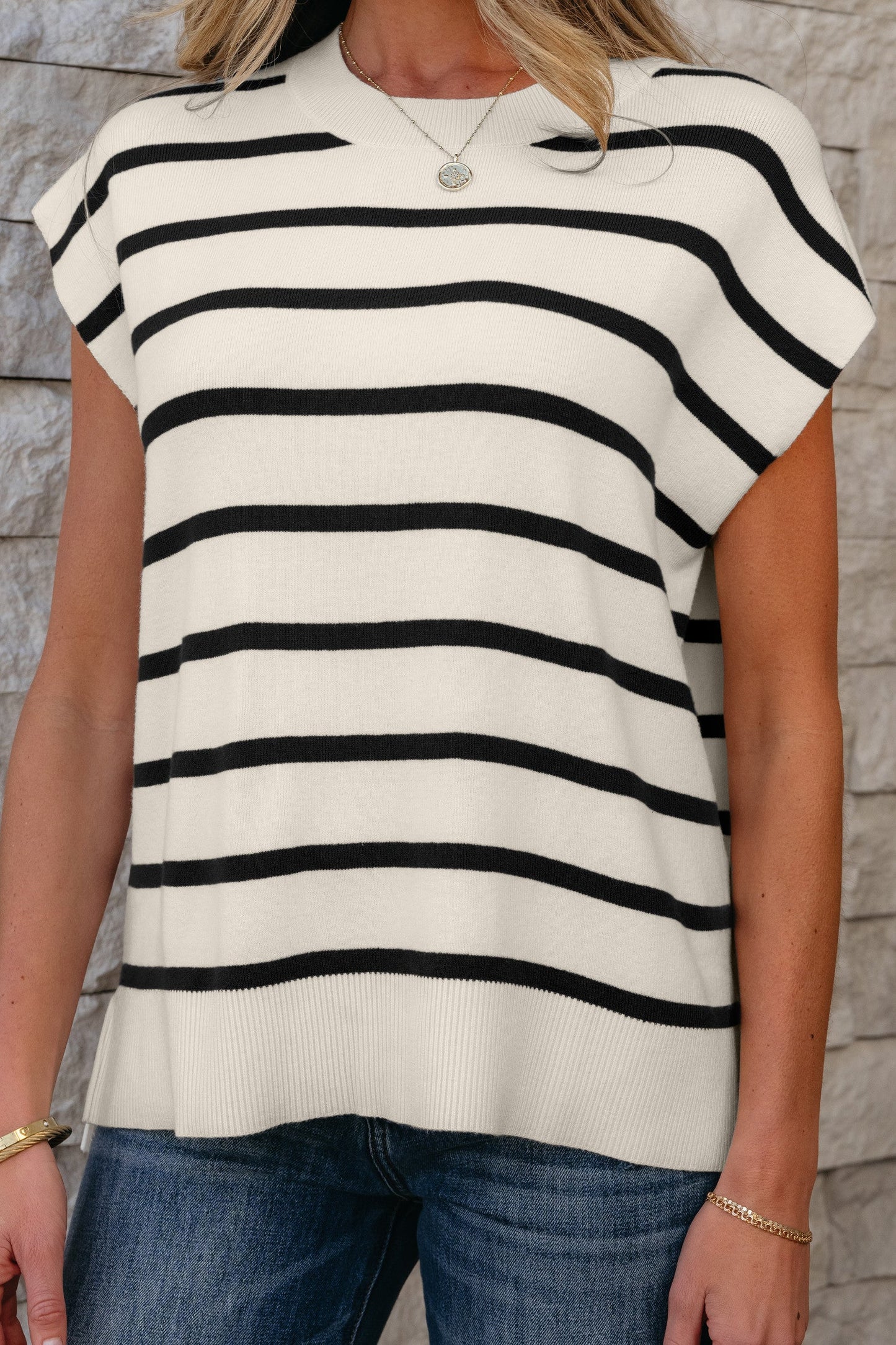 White Stripe Sweater Top