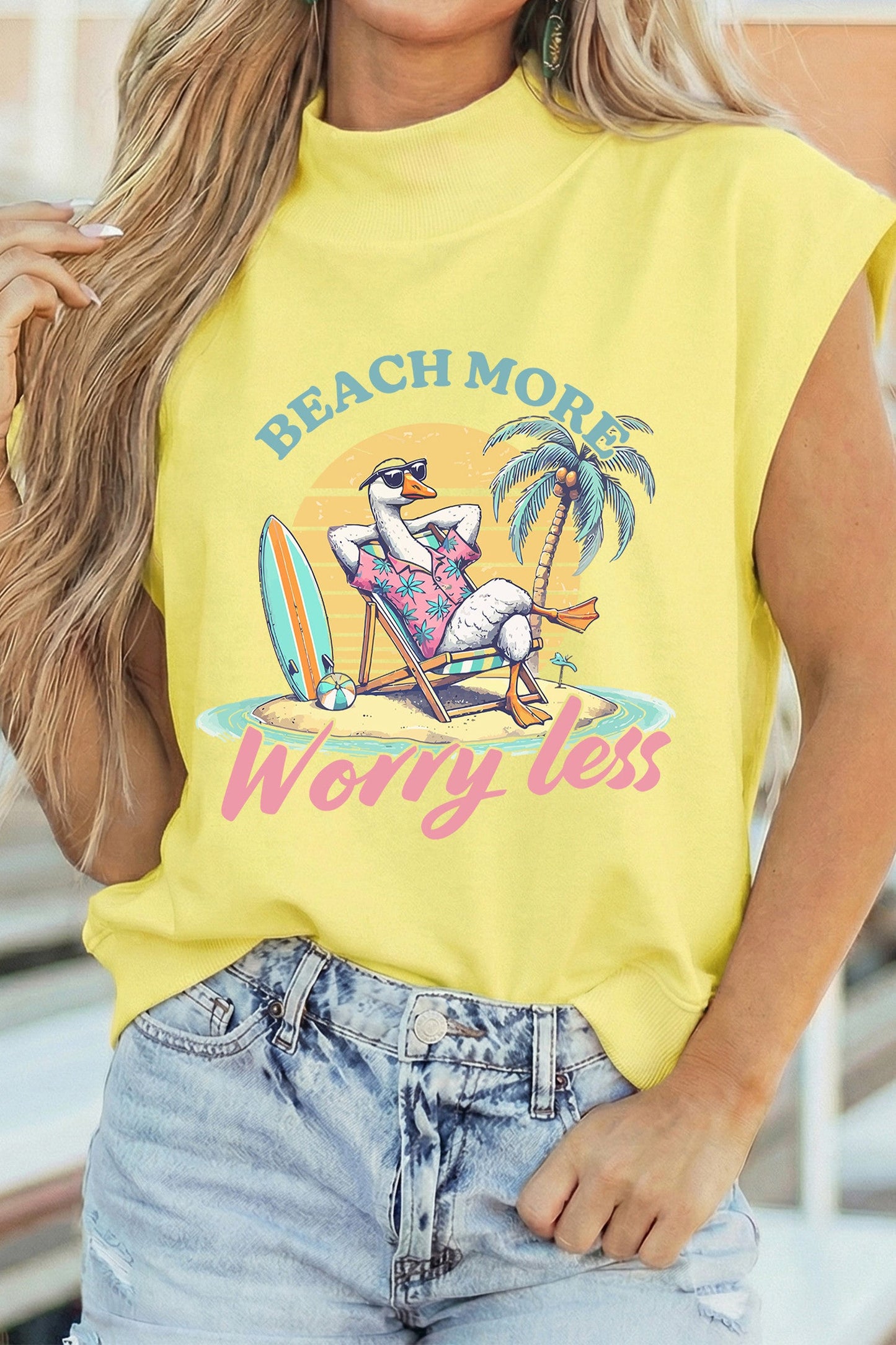 Yellow Beach More Worry Less Top