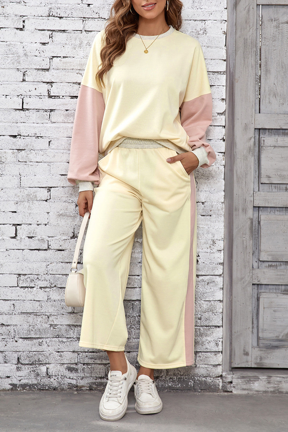 Colorblock Loose Pullover Set FB