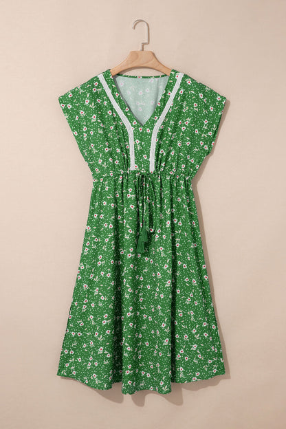 Green Abstract Print Loose Dress