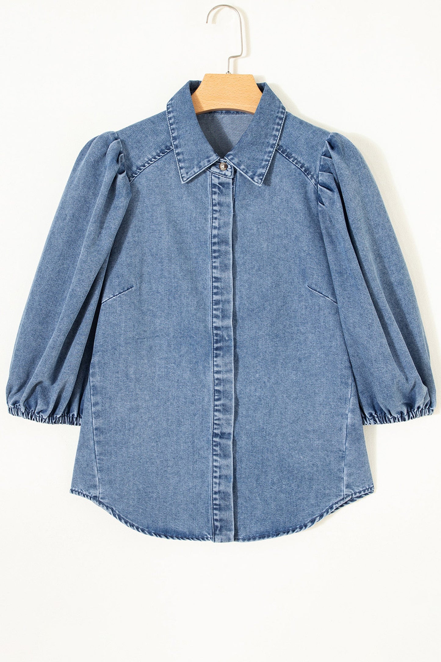 Half Sleeve Collared Denim Top