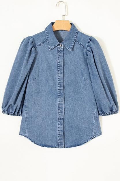 Half Sleeve Collared Denim Top