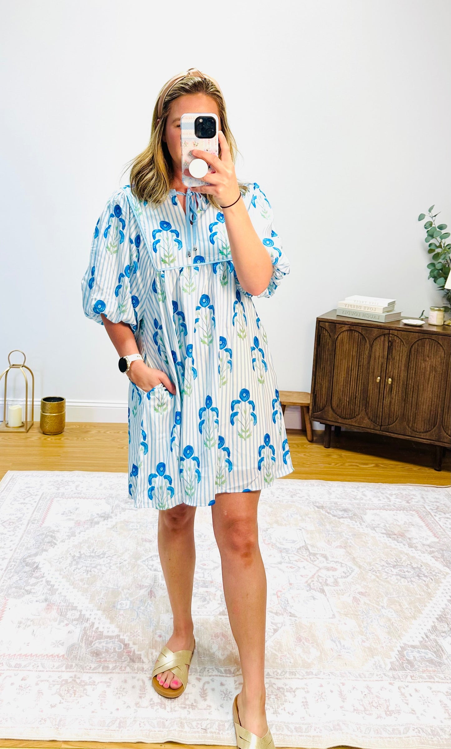 Blue Floral Striped Dress