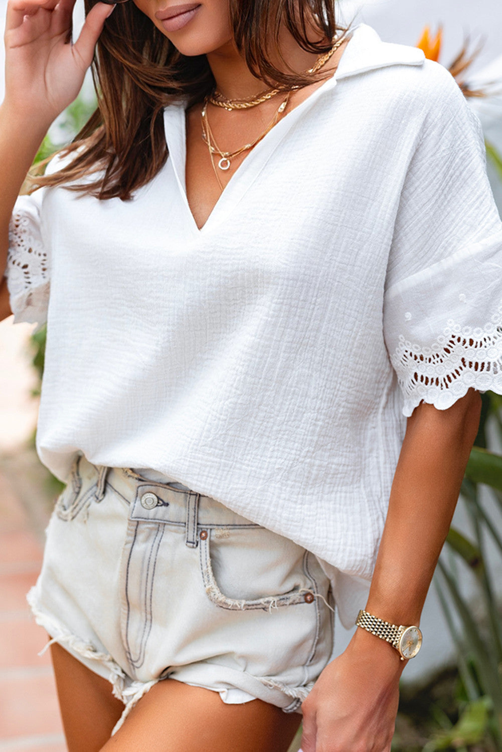 White Crinkle Slicing Blouse