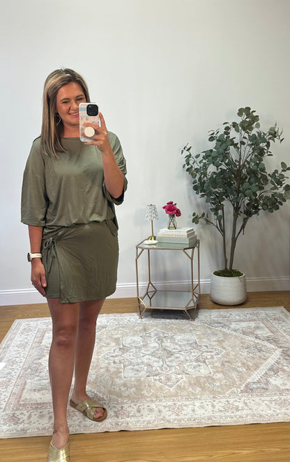 Green Oversize Wrap Skort Set