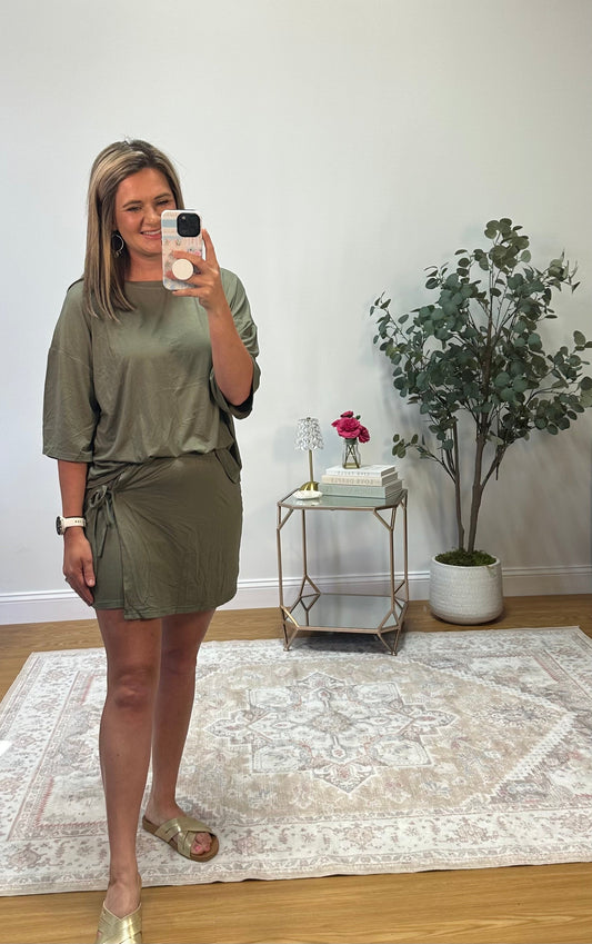 Green Oversize Wrap Skort Set