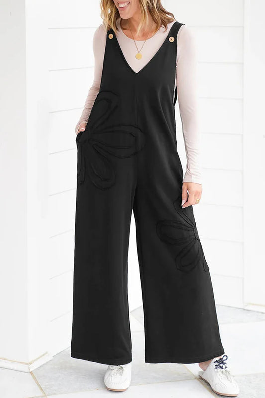 BLACK FLOWER PATCH JUMPSUIT