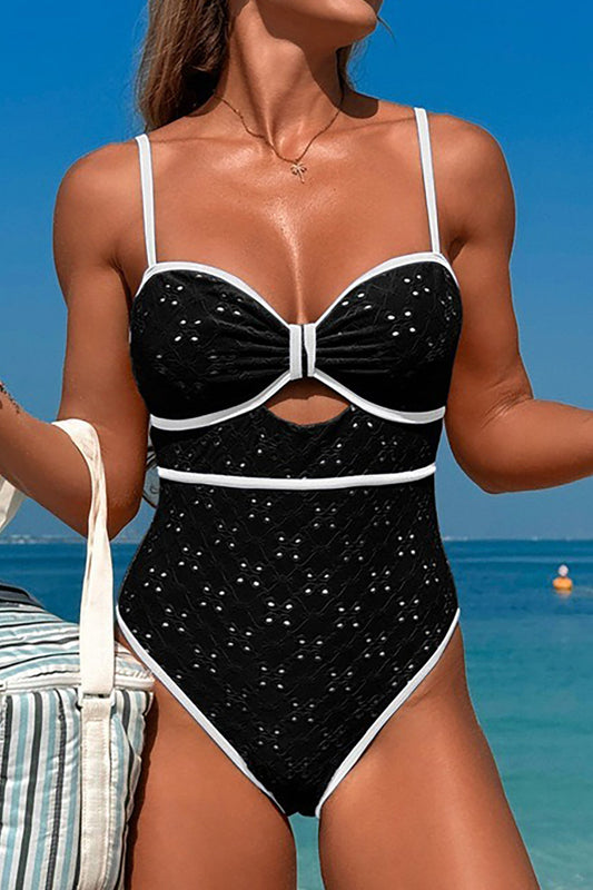 Black Textured Trim Swimsuit