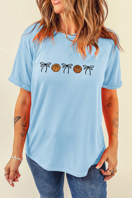Blue Basketball Bow Embroidered Shirt