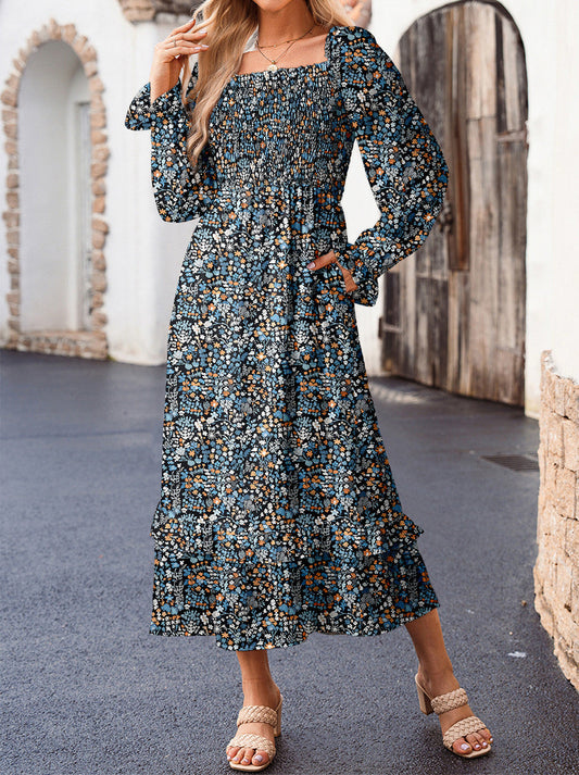 Blue Floral Smocked Dress