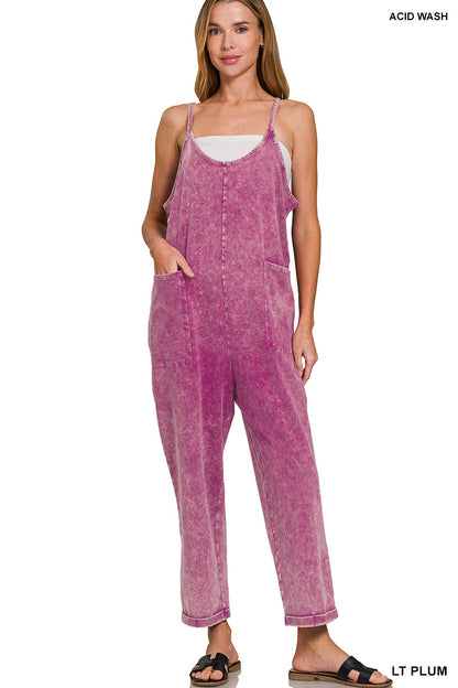 Washed-Spaghetti Strap Overalls Zenana