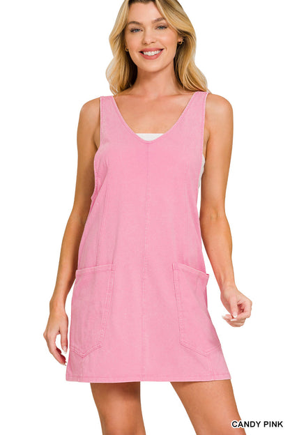 Acid-Washed Overall Mini Dress Zenana RTS