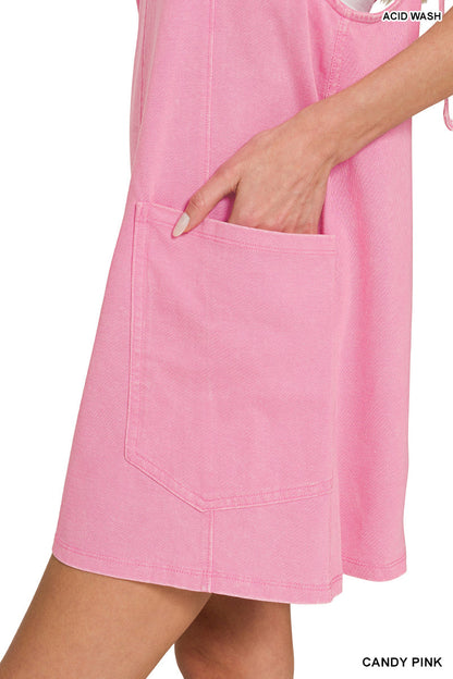 Acid-Washed Overall Mini Dress Zenana