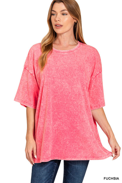 Acid-Wash Boyfriend Box Top Zenana