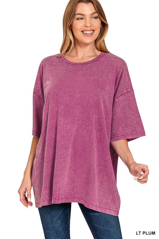 Acid-Wash Boyfriend Box Top Zenana