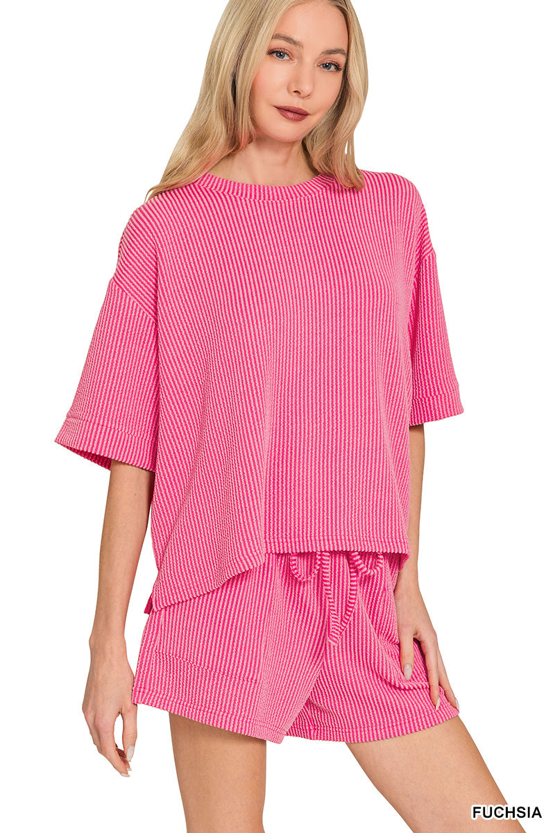 Ribbed Short Sleeve Zenana Set