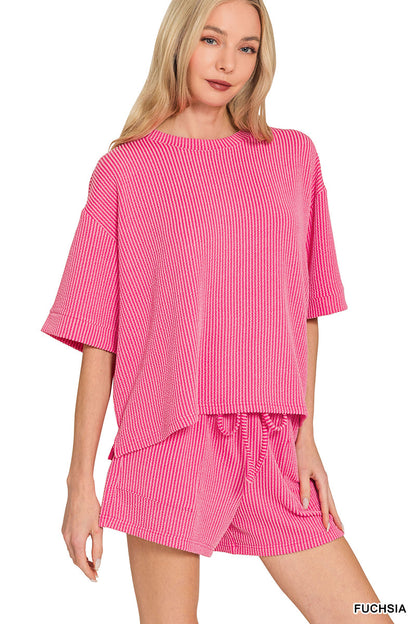 Ribbed Short Sleeve Zenana Set