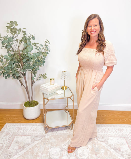 Apricot Smocked Jumpsuit