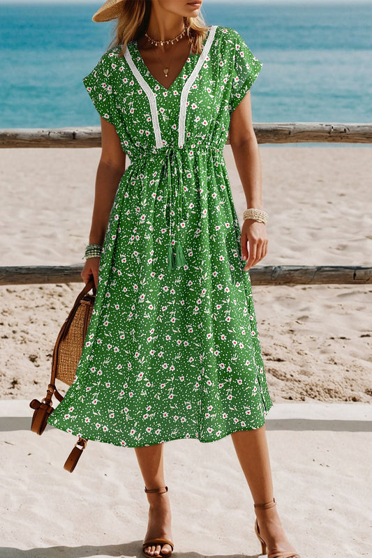 Green Abstract Print Loose Dress