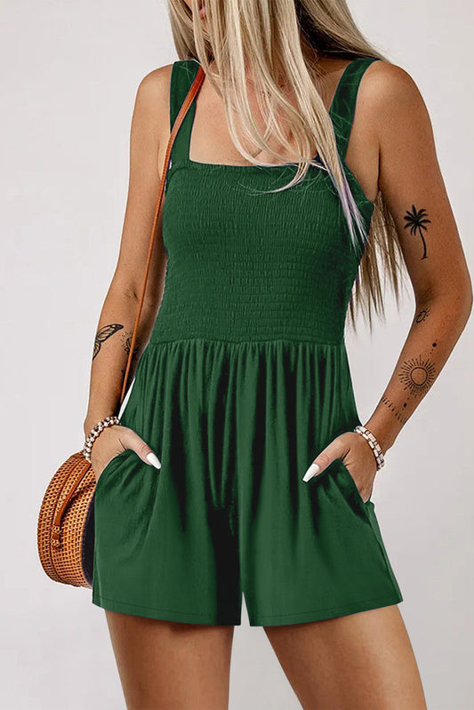 Green Casual Smocked Romper