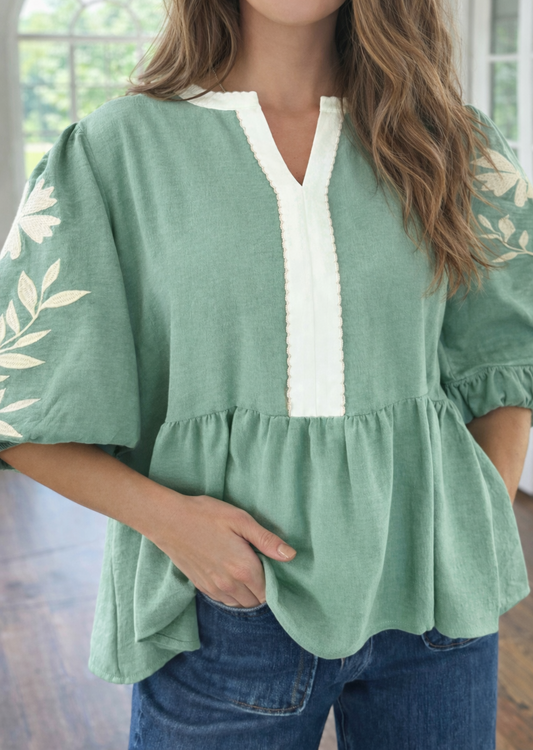 Embroidered Babydoll Blouse