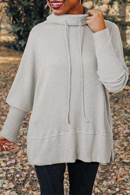 GREY TEXTURED DRAWSTRING TOP