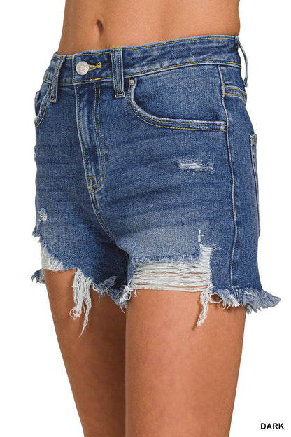 Distressed-Hem Denim Shorts Zenana New RTS