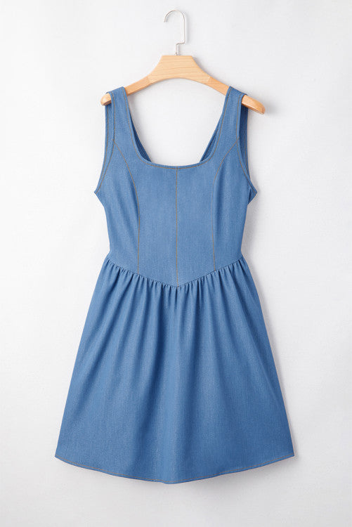 Blue Waist Bow Back Dress