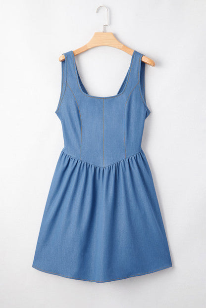 Blue Waist Bow Back Dress
