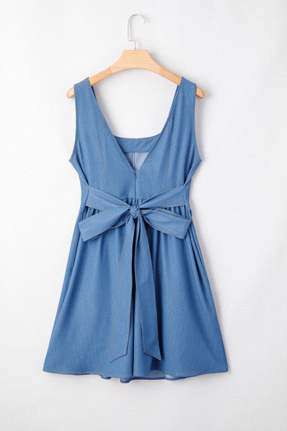 Blue Waist Bow Back Dress