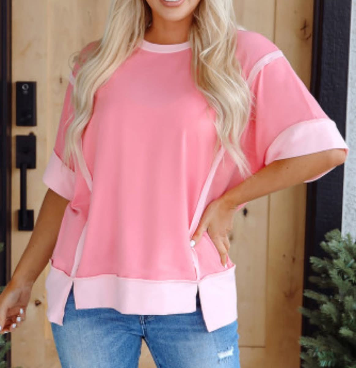 Pink Raw Seam Top