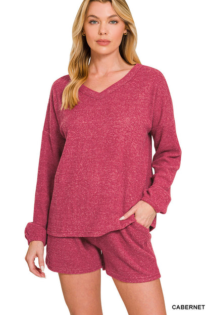 Ribbed Long Sleeve Shortie Set Zenana