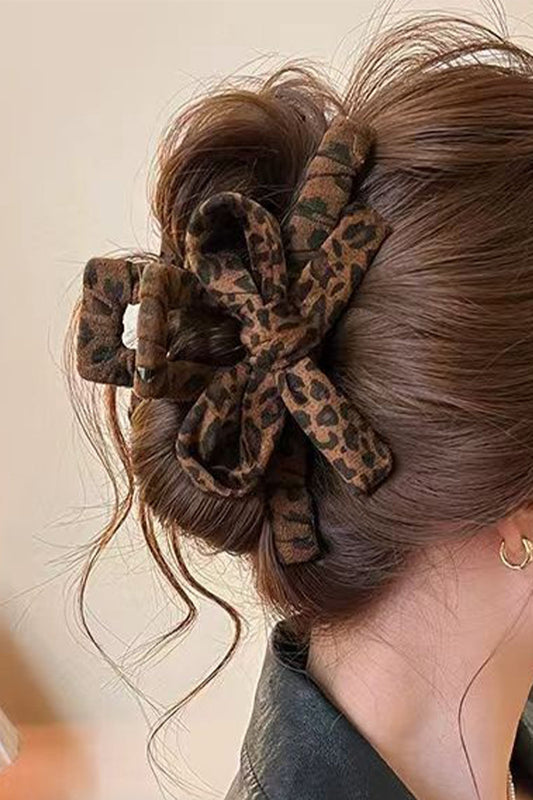 Leopard Cloth Bow Claw Clip