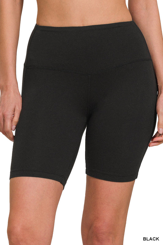 Microfiber-Wide Waistband Biker Bottoms Zenana