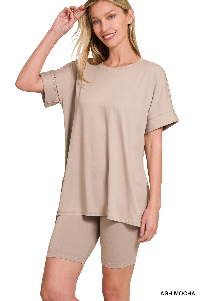 Round Neck Biker Bottom Set Zenana