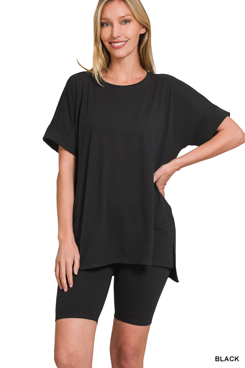 Round Neck Biker Bottom Set Zenana