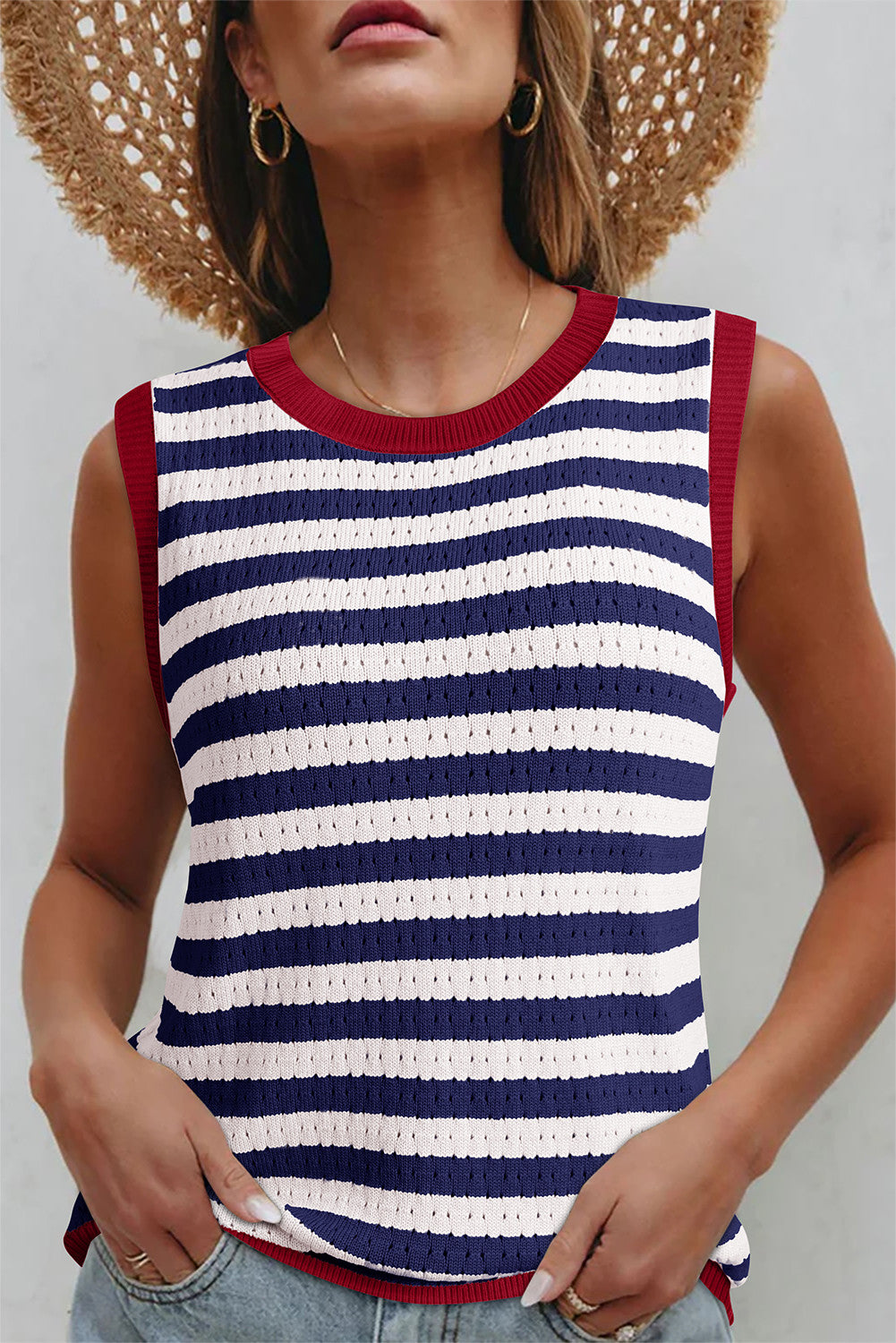 Navy Stripe Knit Sweater Top