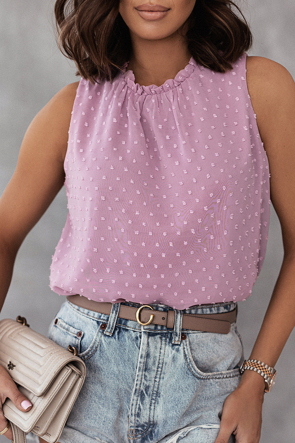Pink Dot Ruffle Tank