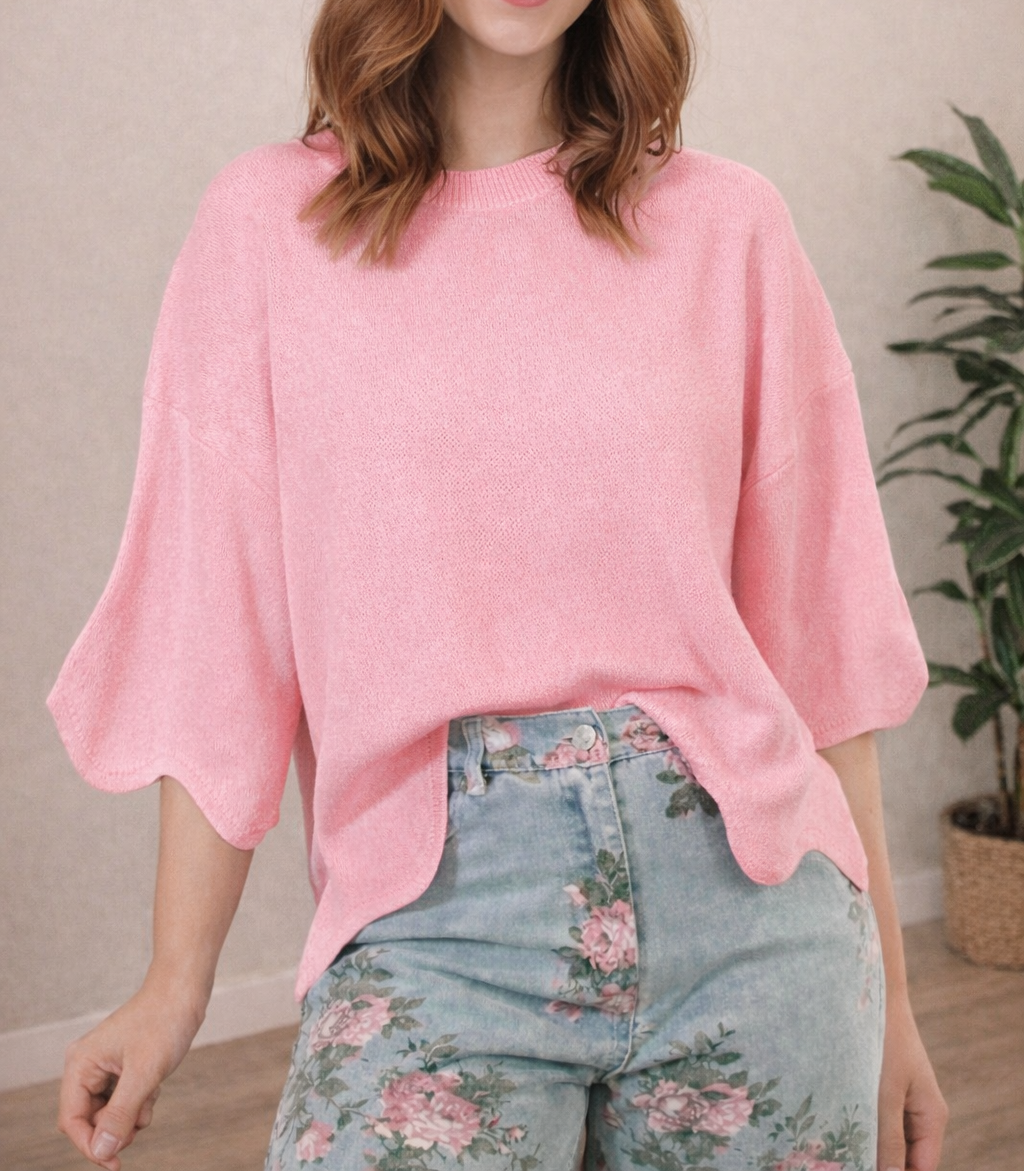 Pink Scalloped Sweater Top